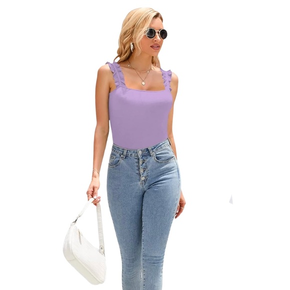 Lavender Ruffle Ribbed Tank - Picture 7 of 10